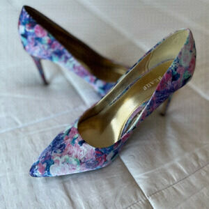 Sears Abstract Floral Print Point Tie Stiletto Angie Heels Size 7.5